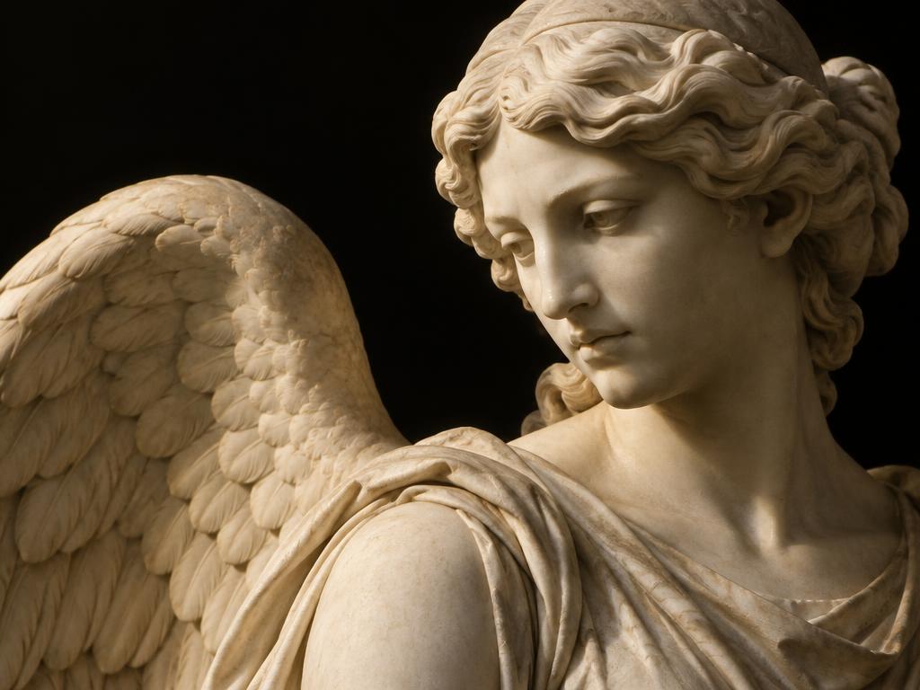 A contemplative marble angel